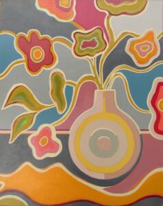 Blooming Marvellous - A colourful retro inspired painting by Sarah de Mattos